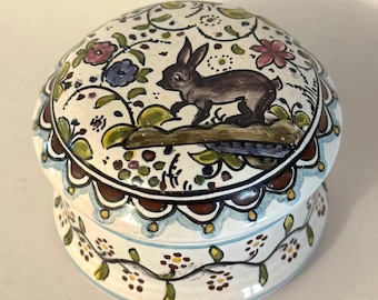 Portagioie vintage a forma di coniglio Estrela de Coimbra / Coniglietto in ceramica portoghese dipinto a mano