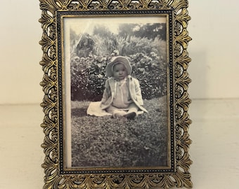 Vintage Italian Ornate Metal Picture Frame | Gold Tone Vanity Decor