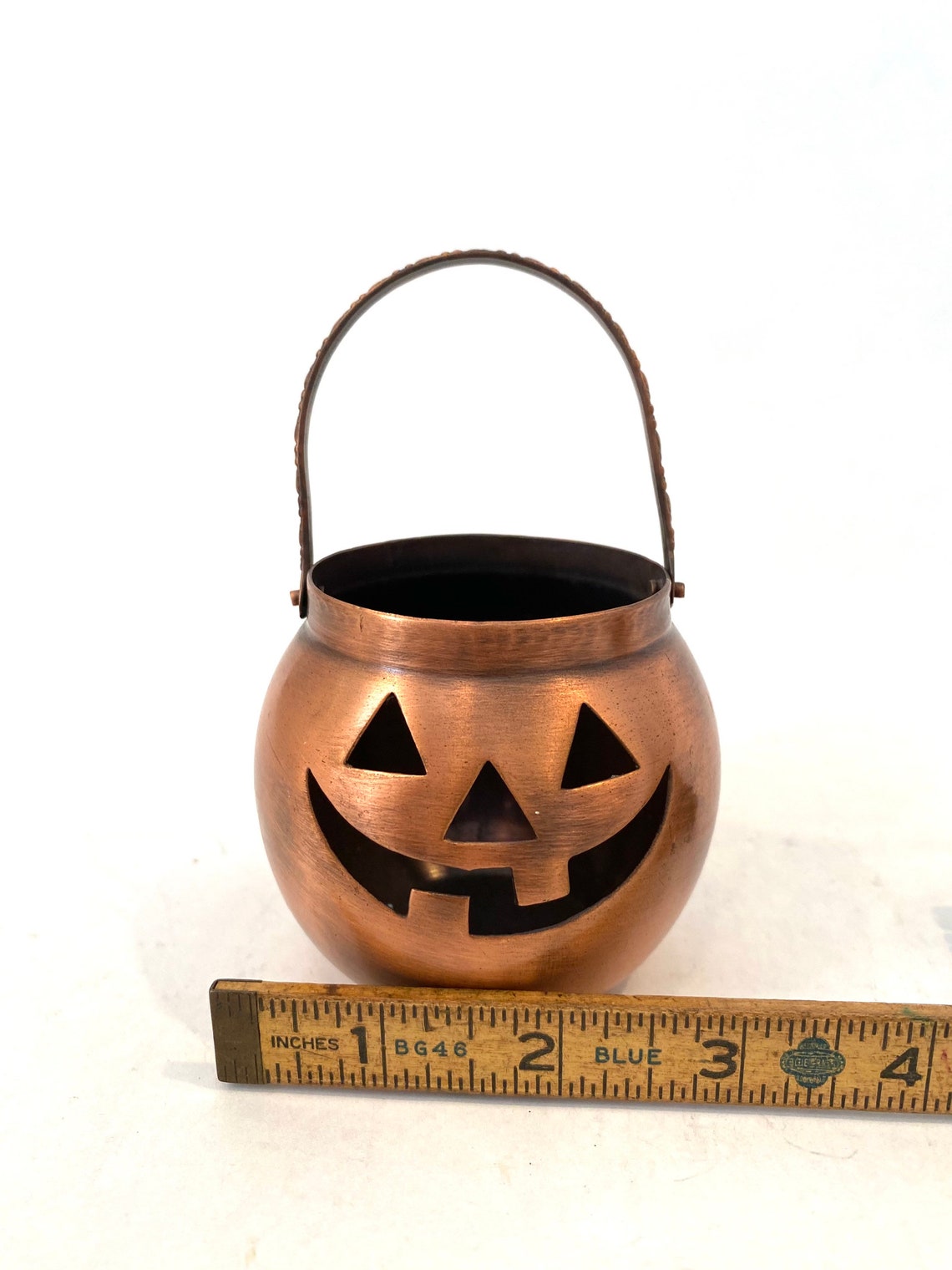 Vintage Copper Metal Handled Pumpkin Jack O Lantern Halloween Etsy