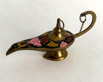 Bruciatore di incenso in ottone vintage con lampada da genio / Decorazione boho smaltata