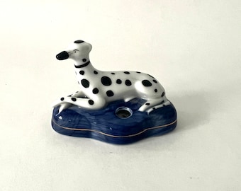 Vintage Staffordshire England Dalmatian Dog Ceramic Porcelain Feather Pen Holder or Ink Well