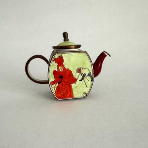 Vintage Charlotte di Vita Emaille Mini Teekanne | Tolous-Lautrec Kunst | Kupfer Sammlerstück | Miniatur Dekorative Teekanne