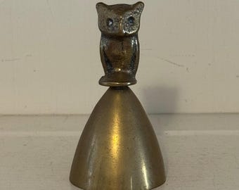 Vintage Brass Owl Bell | Figural Handle Hand Bell | Mid Century Decor