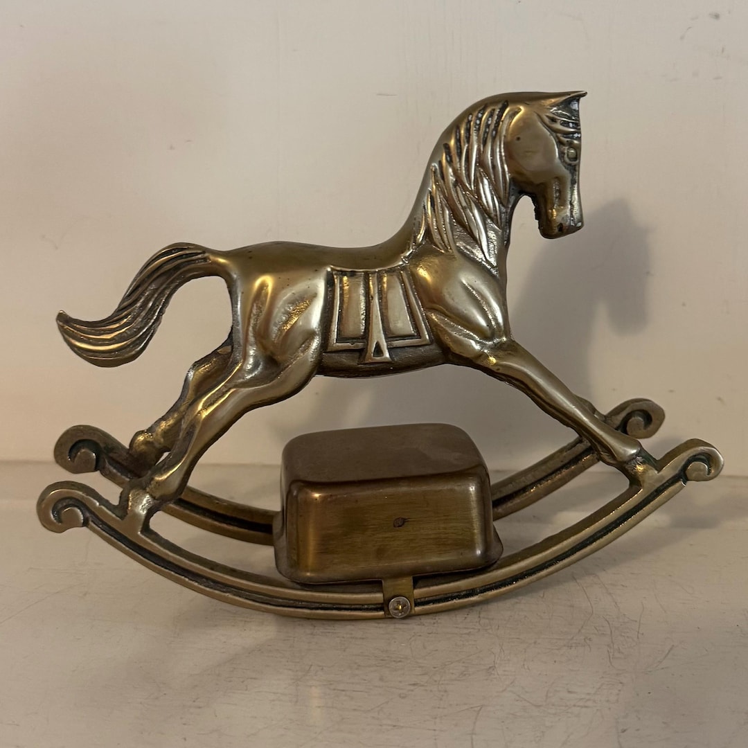 Box Rocking Horse Vintage Brass Rocking Horse Music Box | Mid Century Nursery Decor ...