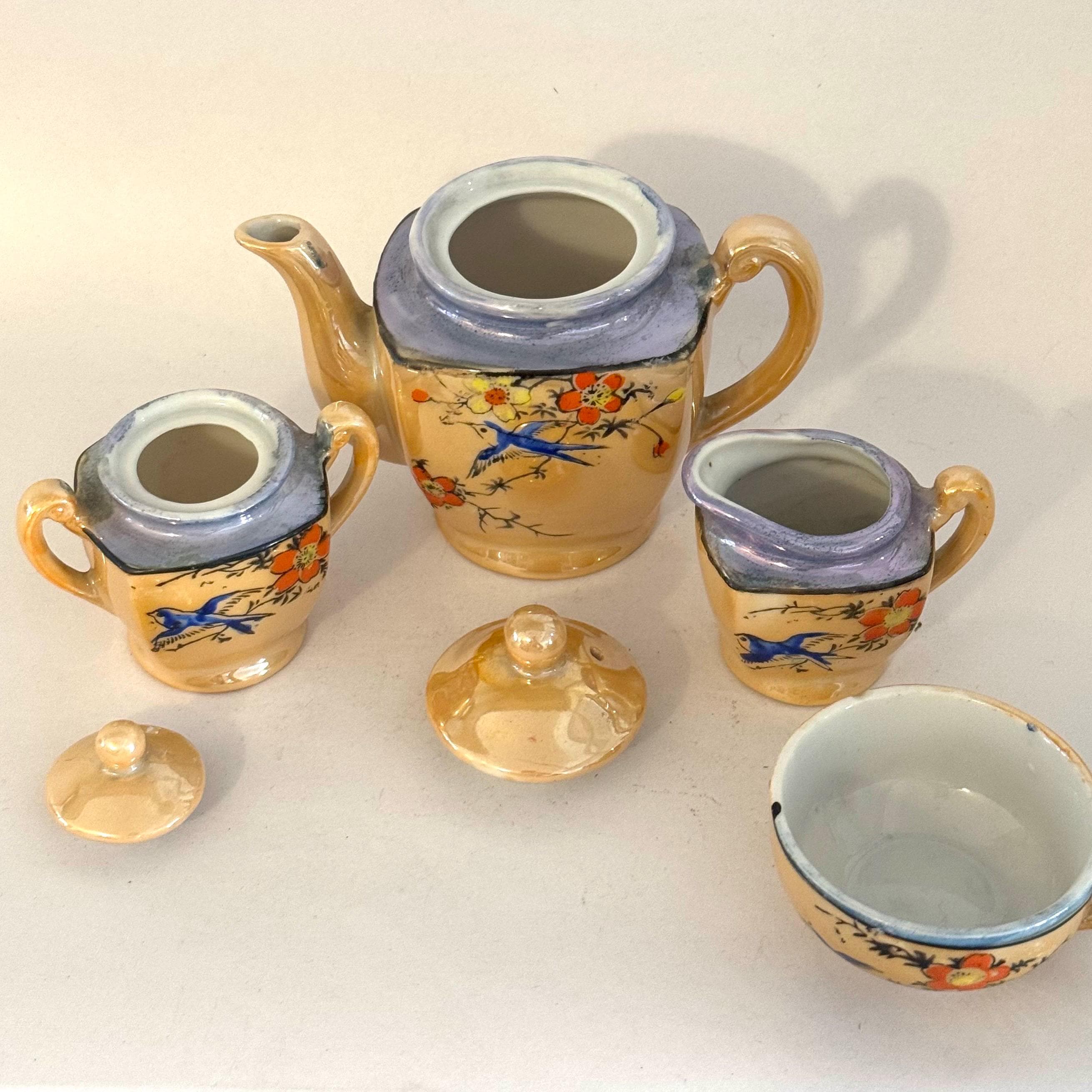 Luster Tea Set Vintage Lusterware Miniature Tea Set | Japan Swallow Bird Motif, 6 ...
