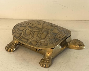 Vintage Brass Turtle Trinket Box | Hinged Keepsake Jewelry Holder
