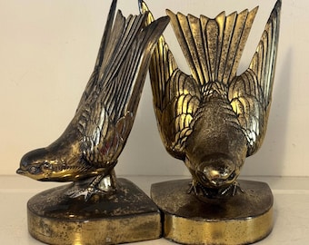 Sujetalibros vintage de latón con forma de golondrina / Pájaros antiguos con aspecto desgastado / Decoración rústica para biblioteca