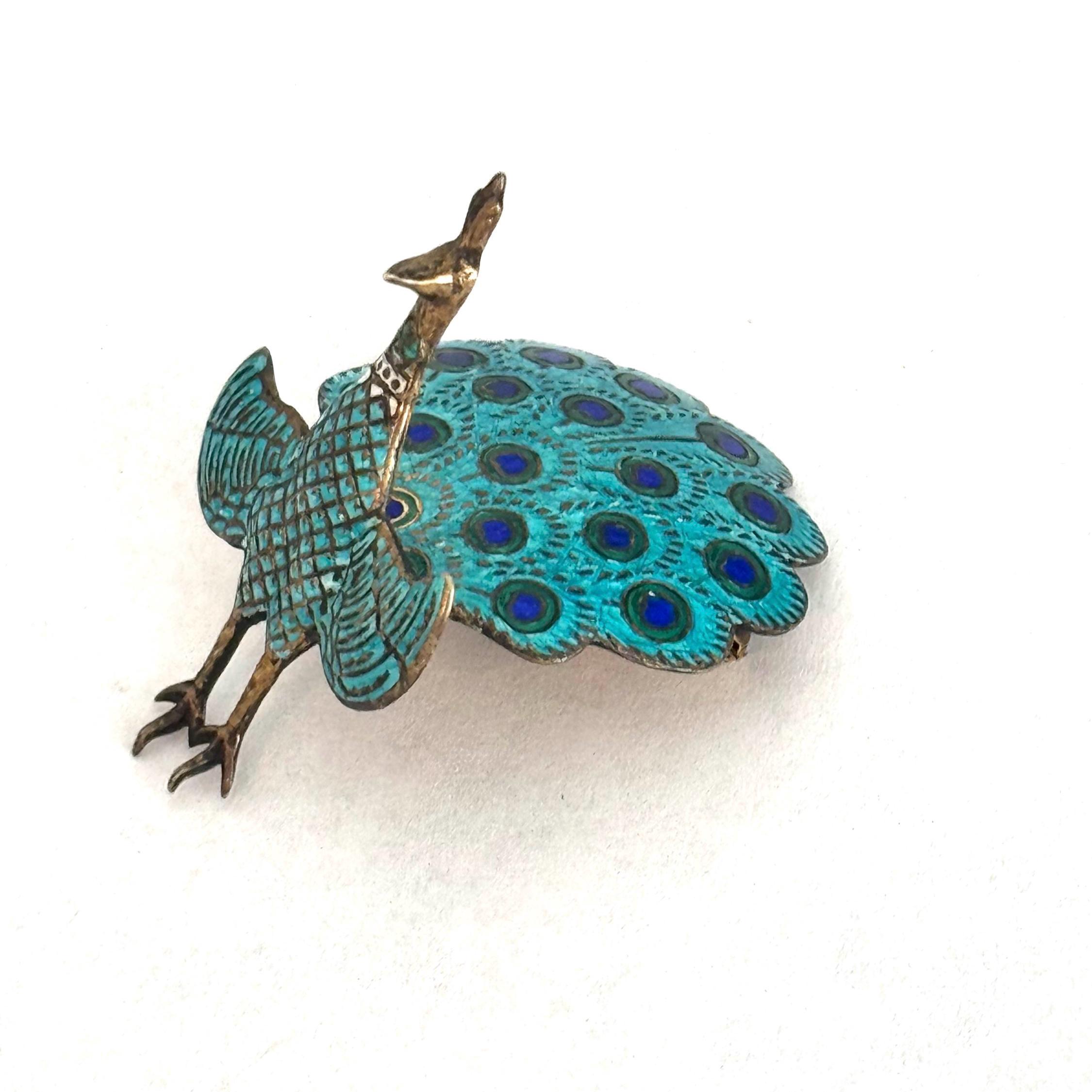 SIAM STERLING 孔雀 ブローチ ピーコック飾り　七宝　ヴィンテージ Vintage Siam Sterling Silver Peacock Brooch | Blue Enamel Bird Pin