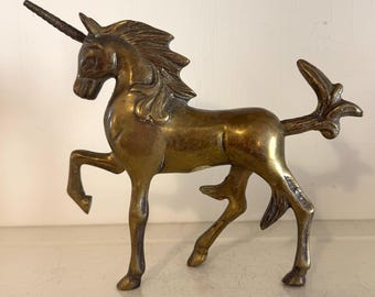 Vintage Leonard Brass Unicorn Figurine | Mid Century Fantasy Horse Statue