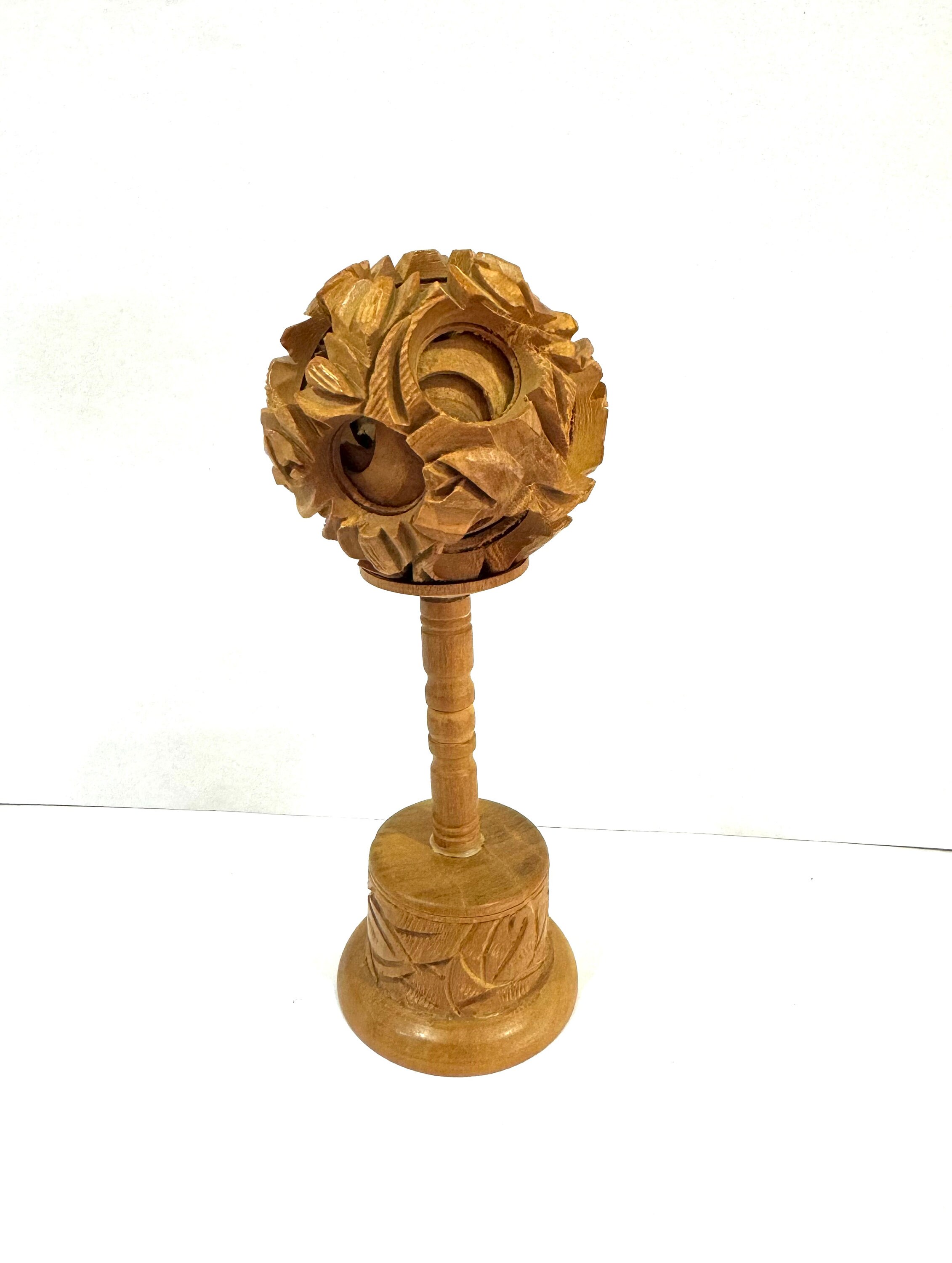 Antique Wooden Chinese Puzzle Ball Vintage Wood Carved Puzzle Ball