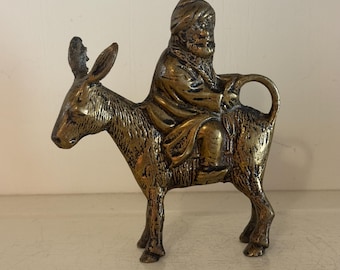 Vintage Solid Brass Nasreddin Hodja Donkey Figurine | Turkish Folk Art Sculpture | Middle Eastern Decor