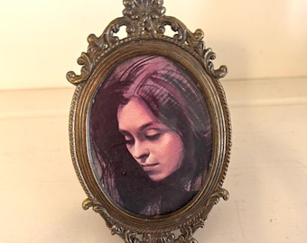Ornate Oval Picture Frame | Italian Gold Gilt Metal Rococo Vanity Decor