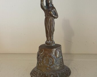 Vintage Religious Figurine Bell | Antique Style Dutch Hemony Bronze Hand Bell | Female Figure