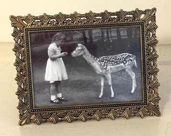 Vintage Italian Ornate Metal Picture Frame | Gold Tone Vanity Cottage Decor