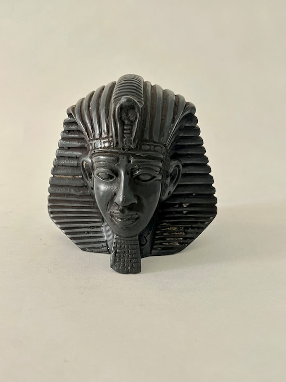 Vintage Black Stone Carved Ramses IV Egyptian Pharaoh Head
