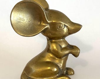 Vintage Solid Brass Mouse Figurine | Whimsical Mid-Century Animal Decor