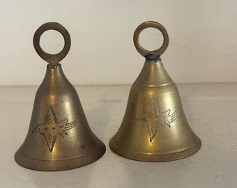 Vintage Brass Hand Bells | Engraved Flying Bird Motif, Rustic Cottage Decor