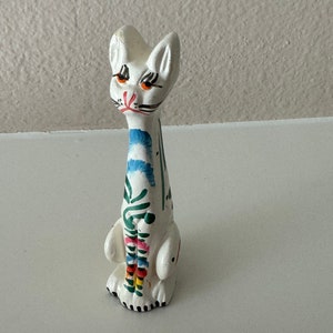 Vintage Miniature Hand Painted Long Neck Tall Body Cartoon Like Cat Figurine