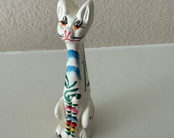 Vintage Miniature Hand Painted Long Neck Tall Body Cartoon Like Cat Figurine