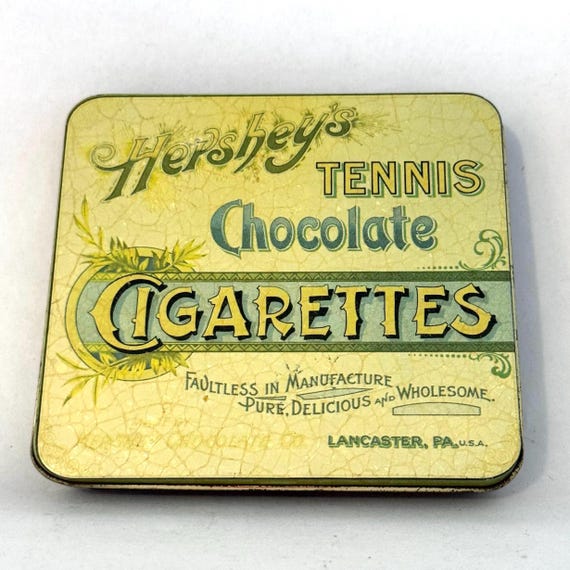 chocolate cigarettes 1980s Vintage Hershey's Tennis Chocolate Cigarettes Tin | 1980s Advertising Box
