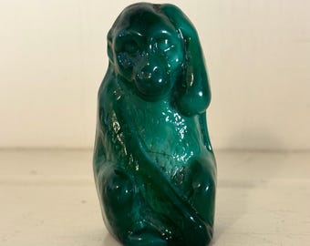 Vintage Malachite Glass Monkey Figurine | Bohemia Czech Art Glass Sculpture