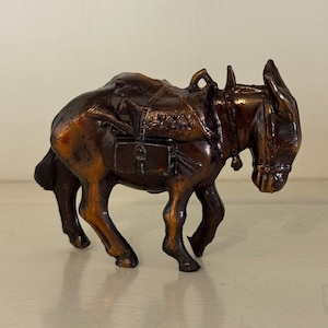 Vintage Donkey Figurine | Bronze-Tone Pack Mule Sculpture | Rustic Western Farm Decor