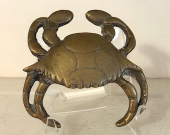 Vintage Brass Crab Figurine Paperweight | Cancer Zodiac Coastal Sculpture |