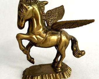 Figura de Pegaso de latón vintage / Estatua de caballo alado, decoración mitológica