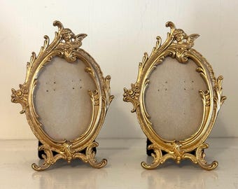 Vintage Gold Cherub Oval Mini Frames | Ornate Baroque Angel Vanity Decor Set