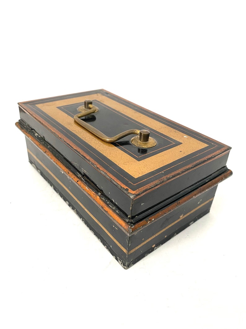 Vintage Antique Metal Locking Cash Box Hidden Compartment No Etsy