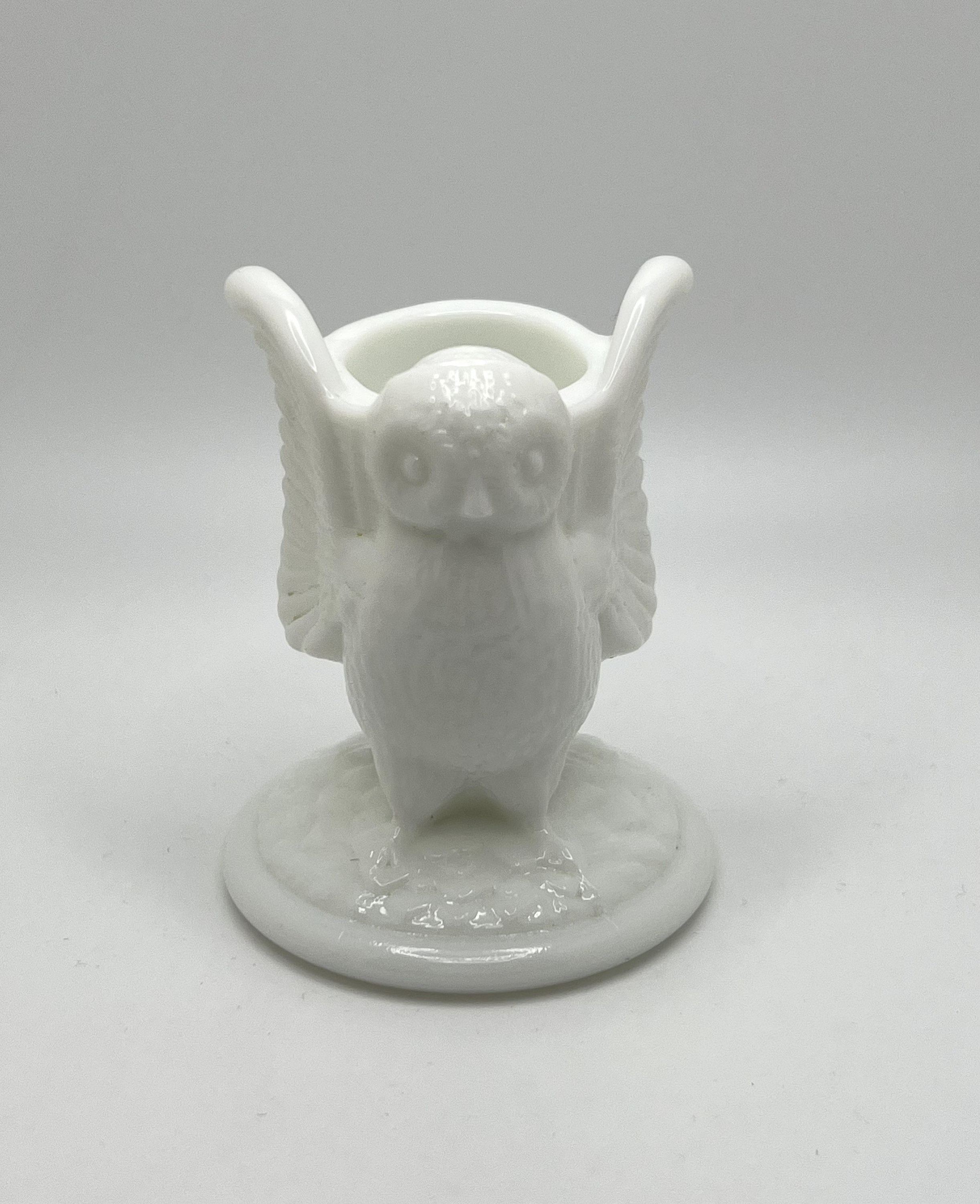Vintage Milk Glass Owl Shaped Toothpick Match Holder Opaque White Glass Owl Bar Decor