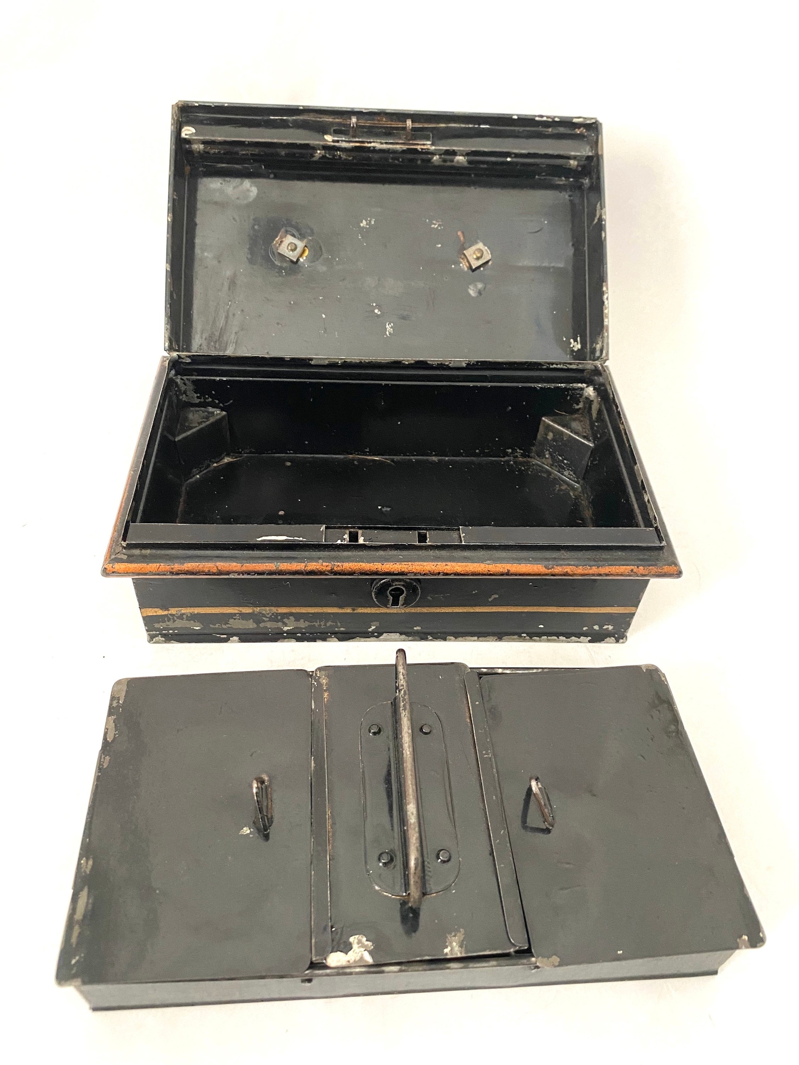 Vintage Antique Metal Locking Cash Box Hidden Compartment No Etsy