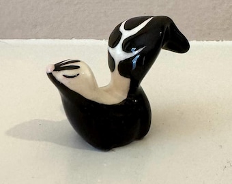 Vintage Miniature Ceramic Skunk Figurine | Black & White Animal Decor | Tiny Woodland Collectible