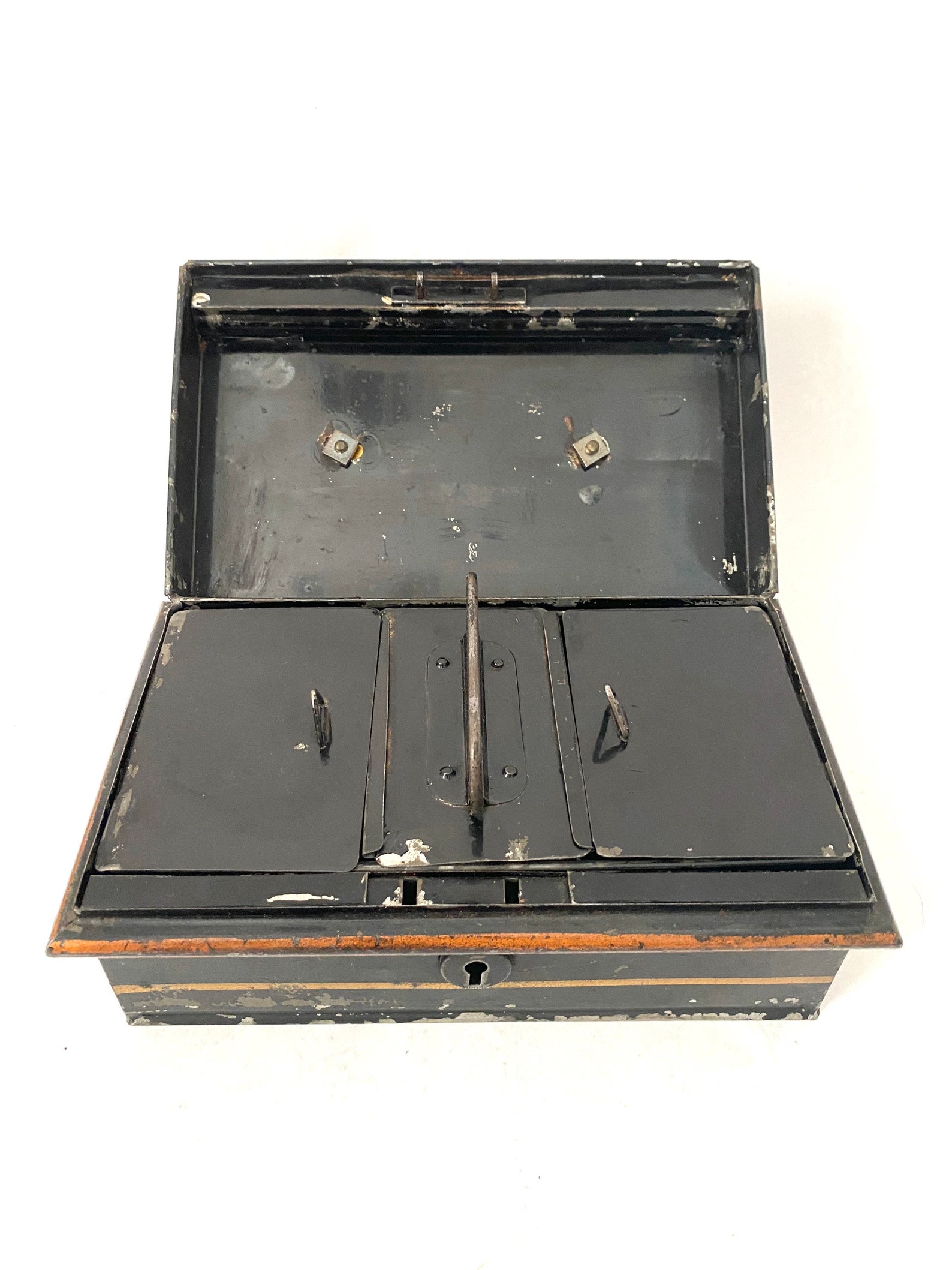 Vintage Antique Metal Locking Cash Box Hidden Compartment No Etsy