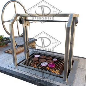 39.5&quot;x 27.5&quot; Argentinian Style BBQ Grill with Round Rod Grate| Height Adjustable Rotisserie | Drop In Firebox