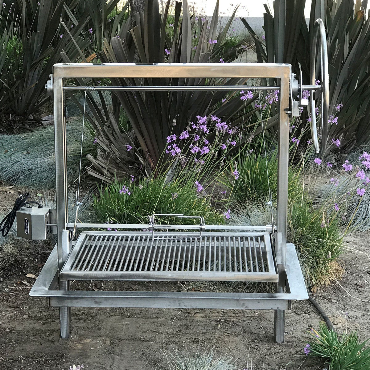 Stainless Santa Maria Countertop Drop in Frame Single Crank With Round Rod  Grate and Height Adjustable Rotisserie by JD Fabrications 