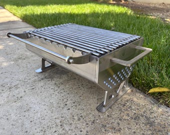 18”x11” Hibachi grill portable fire pit, stainless charcoal kebab bbq, teppanyaki grill, shichirin grill.