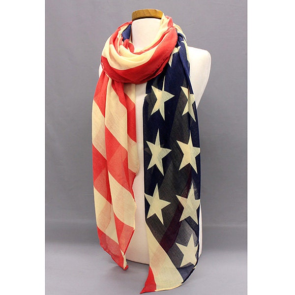 Stars & Stripes Navy Blue and Red Classic American Flag Printed Stripe Scarf