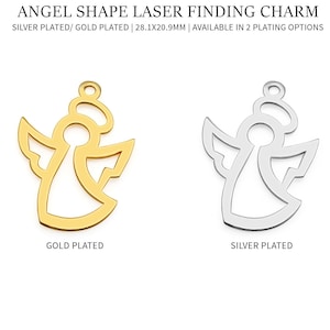 Metal Finding Angel Charm, Gold/Silver Plated Findings, Laser Charms 28.1x20.9mm, Bracelet Pendant Charms, DIY, Gift, GemMartUSA, 55058