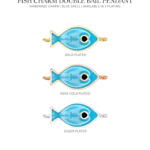 Fish Charm Blue Shell  Double Bail Connector Pendant, GemMartUSA, (25165)