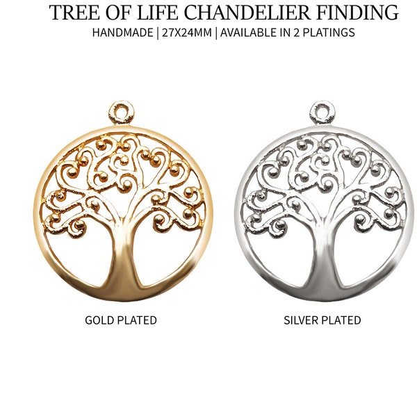 Metal Finding Tree of life Charm, Gold/Silver Plated Findings, Laser Charms 27x24mm, Bracelet Pendant Charms, DIY, Gift, GemMartUSA, (50101)