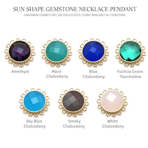 Sun Shape Gemstone Necklace Pendant, 21mm Gold Plated Sun Charm, Faceted Gemstone Connector, Jewelry Making Supply, GemMartUSA 50206