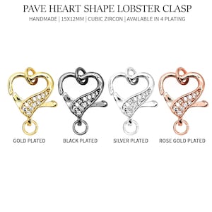 CZ Pave Heart Shape Lobster Clasp 15x12mm CZ Clear Micro Pave Lobster Claw Clasp, GemMartUSA, (25144)