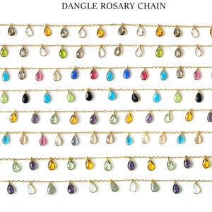 Bezel Rosary Chain , Faceted Bead Chain, Dangle Rosary Chain, Wire Wrapped, Pear Shape Gold Chain, GemMartUSA (20094)