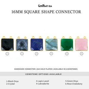 Square Shape Gold Bezel Connector, 16mm Faceted Gemstone Pendant, 24k Gold Plated Double Bail Gemstone Connector, GemMartUSA (10028)