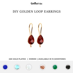 May include: DIY golden loop earrings with a red gemstone. The earrings are 31mm x 9mm and available in 15 gemstones.