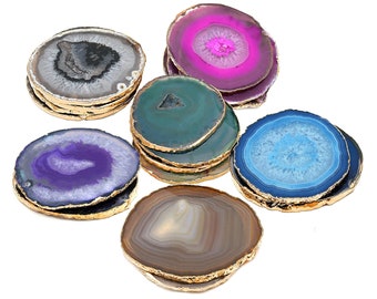 Agate Slice Coaster, Natural Gemstone Coaster, Rock & Crystal Coaster, Organic/Silver/Gold Plated Drinkware, GemMartUSA