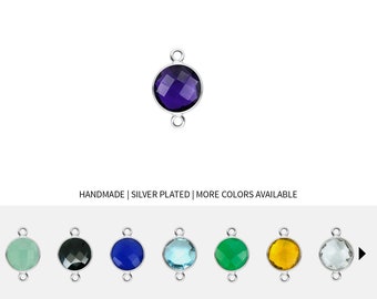 Round Silver Bezel Pendant 8mm Silver Plated Charm Double Loop Necklace Pendant Double Bail Charm Jewelry Making by GemMartUSA, 10205