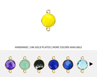 Round Gold Bezel Pendant 10mm 24k Gold Plated Charm Double Loop Necklace Pendant Double Bail Charm Jewelry Making by GemMartUSA, 10155