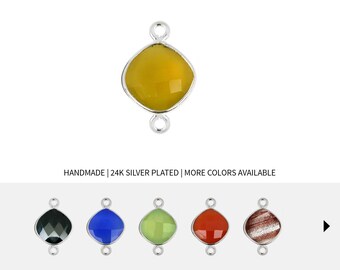 Cushion Silver Bezel Pendant 14mm Silver Plated Charm Double